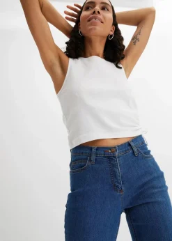 bonprix Jeans|Kurzgrößen|Bootcut Jeans Mid Waist, Stretch blau