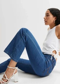 bonprix Jeans|Kurzgrößen|Bootcut Jeans Mid Waist, Stretch blau