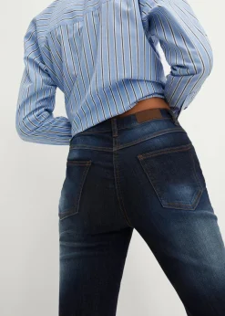 bonprix Jeans|Kurzgrößen|Bootcut Jeans Mid Waist, Stretch dunkelblau used
