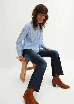 bonprix Jeans|Kurzgrößen|Bootcut Jeans Mid Waist, Stretch dunkelblau used