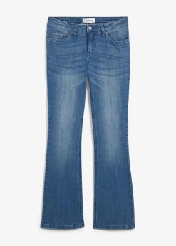 bonprix Jeans|Kurzgrößen|Bootcut Jeans Mid Waist, Stretch blau used