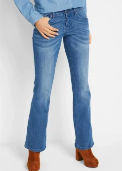 bonprix Jeans|Kurzgrößen|Bootcut Jeans Mid Waist, Stretch blau used