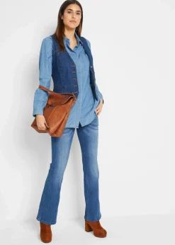 bonprix Jeans|Kurzgrößen|Bootcut Jeans Mid Waist, Stretch blau used