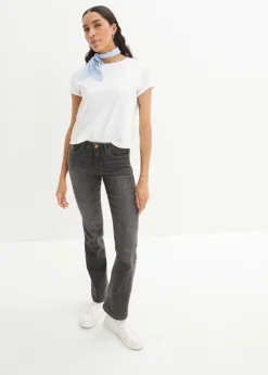 bonprix Jeans|Kurzgrößen|Bootcut Jeans Mid Waist, Stretch schwarz used