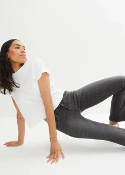bonprix Jeans|Kurzgrößen|Bootcut Jeans Mid Waist, Stretch schwarz used