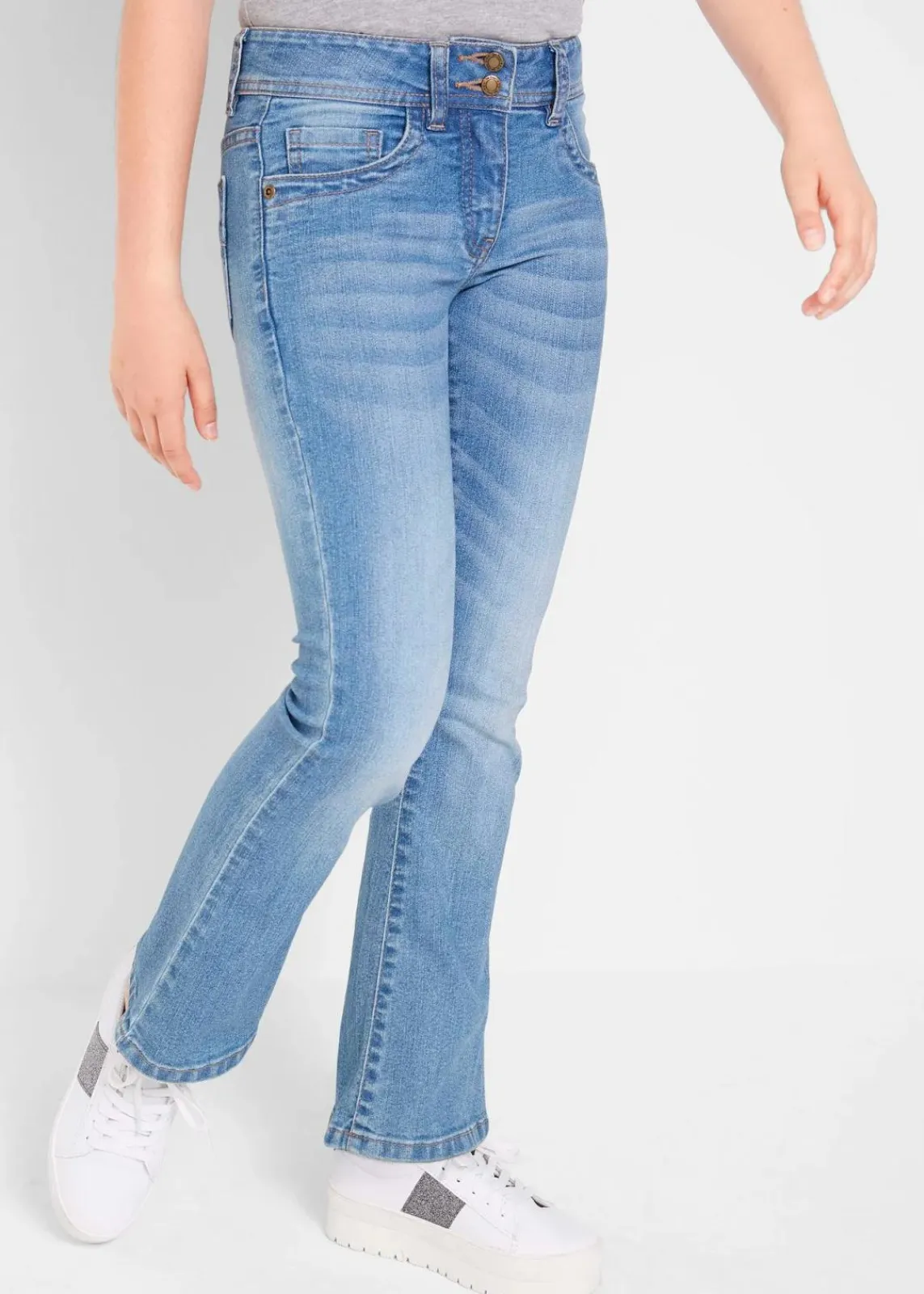 bonprix Mädchen 9-16 Jahre·Jeans|Bootcut-Jeans Mid Waist medium blue bleached