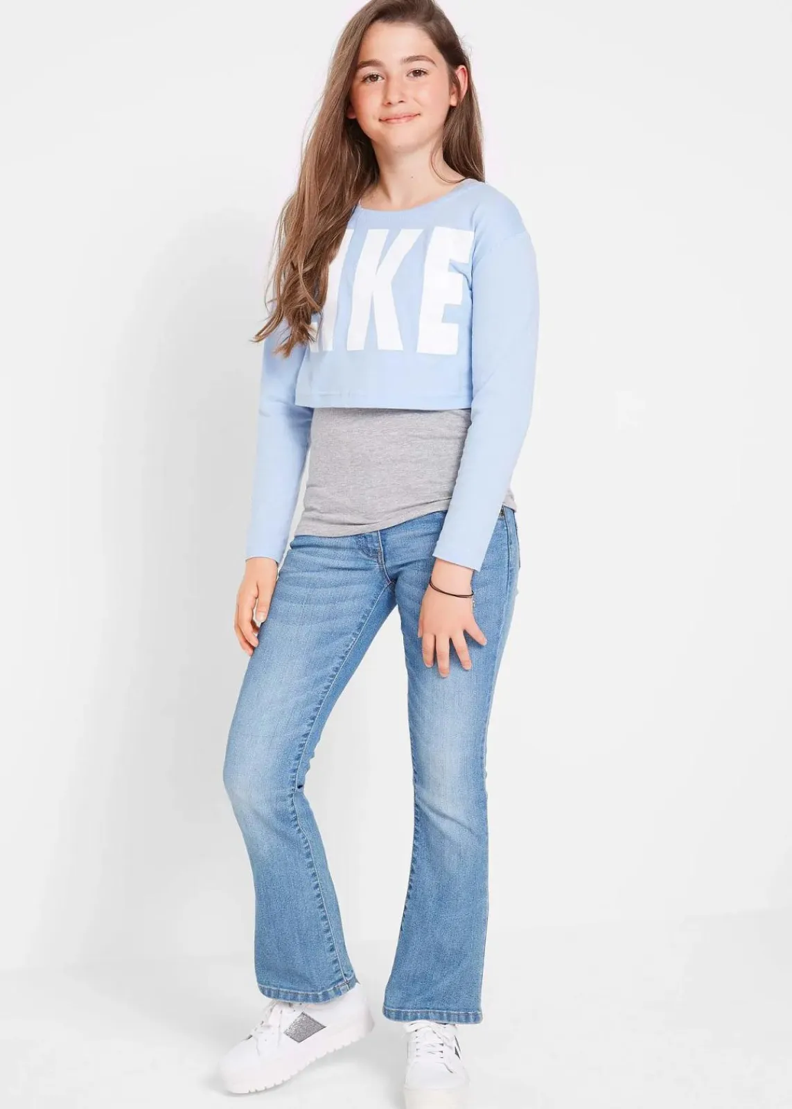 bonprix Mädchen 9-16 Jahre·Jeans|Bootcut-Jeans Mid Waist medium blue bleached