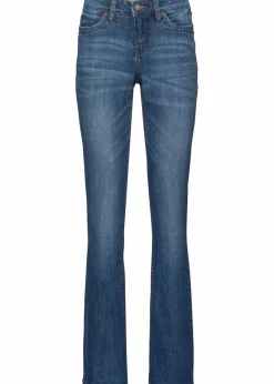 bonprix Jeans|Kurzgrößen|Bootcut-Jeans Mid Waist, Komfort-Stretch blau used