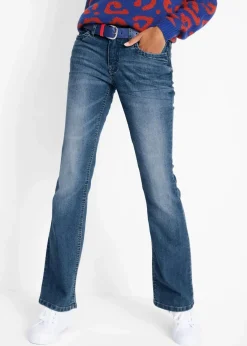bonprix Jeans|Kurzgrößen|Bootcut-Jeans Mid Waist, Komfort-Stretch blau used