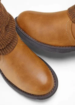 bonprix Schuhe & Accessoires In Spezialgrößen·Schuhe In Übergröße|Boots|Boots mit Strickeinsatz cognac braun