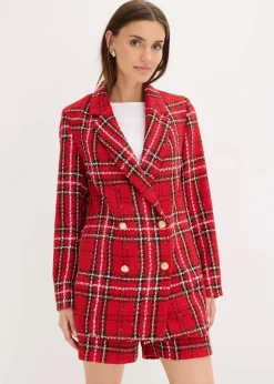 bonprix Bekleidung·Basics|Zweiteiler & Sets|Bouclé-Blazer rot/schwarz kariert