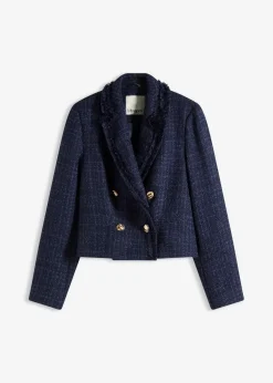 bonprix Bekleidung·Basics|Nachhaltigere Materialien|Bouclé-Blazer mit dekorativen Knöpfen dunkelblau
