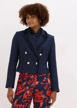 bonprix Bekleidung·Basics|Nachhaltigere Materialien|Bouclé-Blazer mit dekorativen Knöpfen dunkelblau