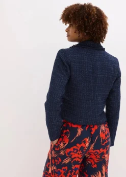 bonprix Bekleidung·Basics|Nachhaltigere Materialien|Bouclé-Blazer mit dekorativen Knöpfen dunkelblau