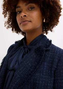 bonprix Bekleidung·Basics|Nachhaltigere Materialien|Bouclé-Blazer mit dekorativen Knöpfen dunkelblau