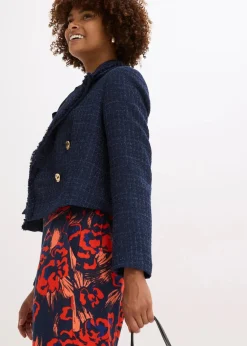 bonprix Bekleidung·Basics|Nachhaltigere Materialien|Bouclé-Blazer mit dekorativen Knöpfen dunkelblau
