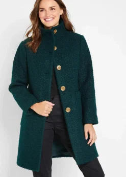 bonprix Bekleidung·Hosen|Nachhaltigere Materialien|Bouclé-Mantel mit Taschen petrolgrün