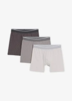 bonprix Boxershorts|Große Größen|Boxershorts eng (3er Pack) mattsilber+grau+schiefergrau+wollweiß gestreift