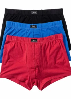 bonprix Wäsche|Große Größen|Boxershorts eng mit Baumwolle (3er Pack) azurblau + rot + schwarz