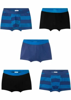 bonprix Mehrfachpacks|Jungen·Unterwäsche|Boxershorts mit weicher Baumwolle (5er Pack) azurblau/mitternachtsblau/schwarz