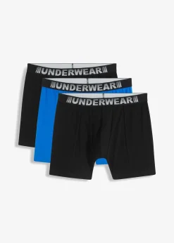 bonprix Boxershorts|Große Größen|Boxershorts mittellang, eng mit Baumwolle (3er Pack) schwarz+azurblau