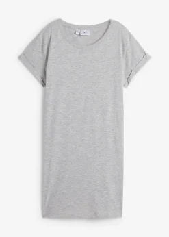 bonprix Shirts & Tops|Basics|Boxy-Longshirt mit kurzen Ärmeln hellgrau meliert