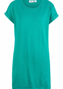 bonprix Shirts & Tops|Basics|Boxy-Longshirt mit kurzen Ärmeln smaragd