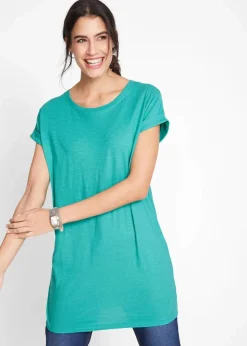 bonprix Shirts & Tops|Basics|Boxy-Longshirt mit kurzen Ärmeln smaragd