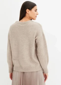 bonprix Pullover & Strickjacken|Bekleidung·Jeans|Boxy-Pullover mit Pailletten naturstein meliert