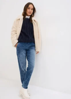 bonprix Bekleidung·Shirts & Tops|Jeans|Boyfriend Jeans Mid Waist, Thermo dunkelblau denim used