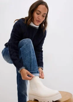 bonprix Bekleidung·Shirts & Tops|Jeans|Boyfriend Jeans Mid Waist, Thermo dunkelblau denim used