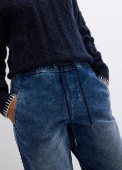 bonprix Bekleidung·Shirts & Tops|Jeans|Boyfriend Jeans Mid Waist, Thermo dunkelblau denim used