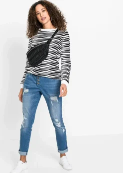 bonprix Bekleidung·Shirts & Tops|Nachhaltigere Materialien|Boyfriend Jeans Mid Waist blau denim