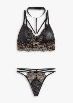 bonprix Wäsche·Erotikwäsche|Wäsche·Bhs|Bralette + String (2-tlg.Set) schwarz/metallic kupfer