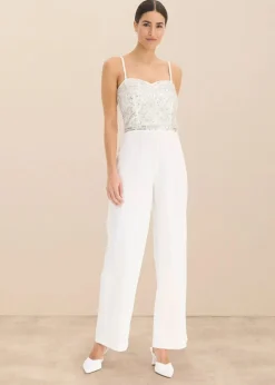 Braut-Overall aus strukturiertem Crepe mit Perlenstickerei|bonprix New