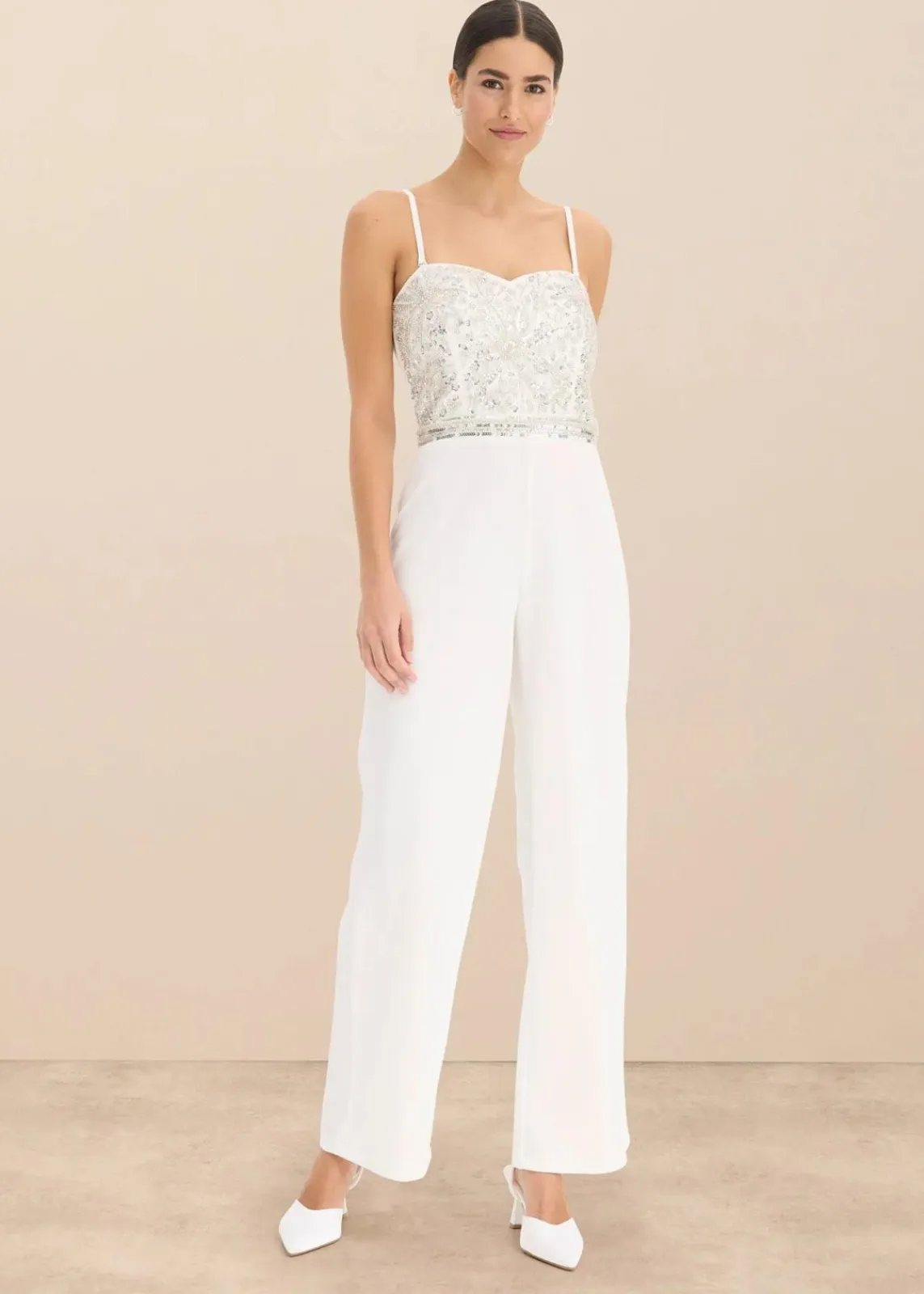 Braut-Overall aus strukturiertem Crepe mit Perlenstickerei|bonprix New