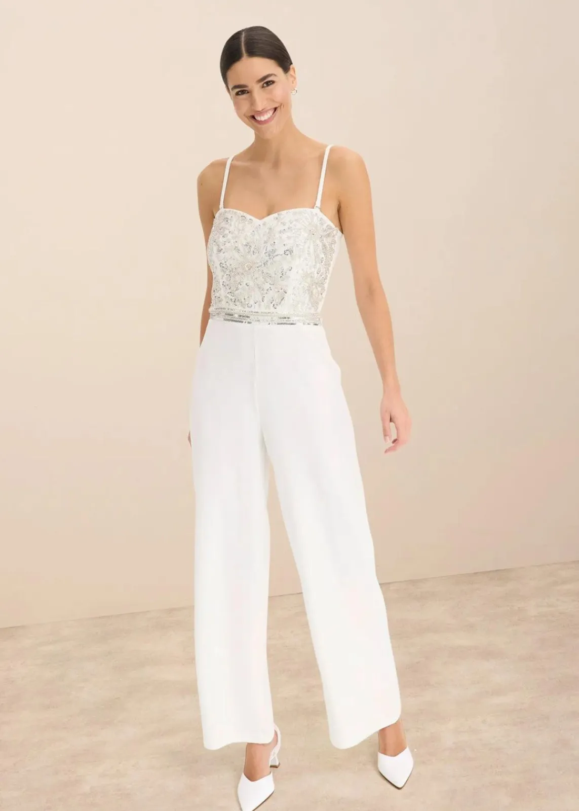 Braut-Overall aus strukturiertem Crepe mit Perlenstickerei|bonprix New