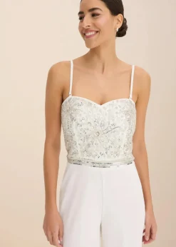 Braut-Overall aus strukturiertem Crepe mit Perlenstickerei|bonprix New