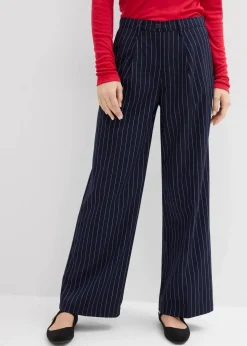 bonprix Bekleidung·Kleider|Zweiteiler & Sets|Bundfaltenhose aus Viskose-Mix dunkelblau/weiß längs gestreift