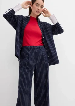 bonprix Bekleidung·Kleider|Zweiteiler & Sets|Bundfaltenhose aus Viskose-Mix dunkelblau/weiß längs gestreift