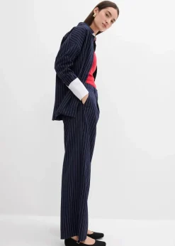 bonprix Bekleidung·Kleider|Zweiteiler & Sets|Bundfaltenhose aus Viskose-Mix dunkelblau/weiß längs gestreift