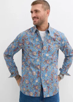 bonprix Hemden|Große Größen|Business-Hemd aus reiner Baumwolle, Slim Fit wellenblau paisley