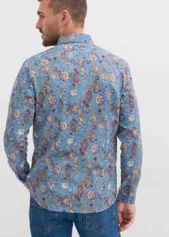 bonprix Hemden|Große Größen|Business-Hemd aus reiner Baumwolle, Slim Fit wellenblau paisley