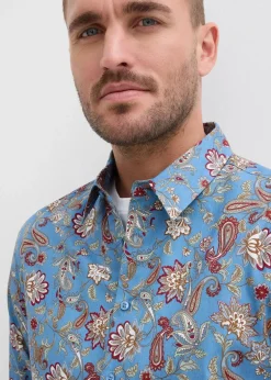bonprix Hemden|Große Größen|Business-Hemd aus reiner Baumwolle, Slim Fit wellenblau paisley