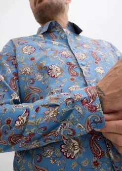 bonprix Hemden|Große Größen|Business-Hemd aus reiner Baumwolle, Slim Fit wellenblau paisley