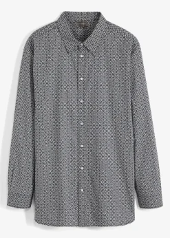 bonprix Große Größen|Hemden|Business-Hemd aus reiner Baumwolle, Langarm weiß/schwarz graphisch bedruckt