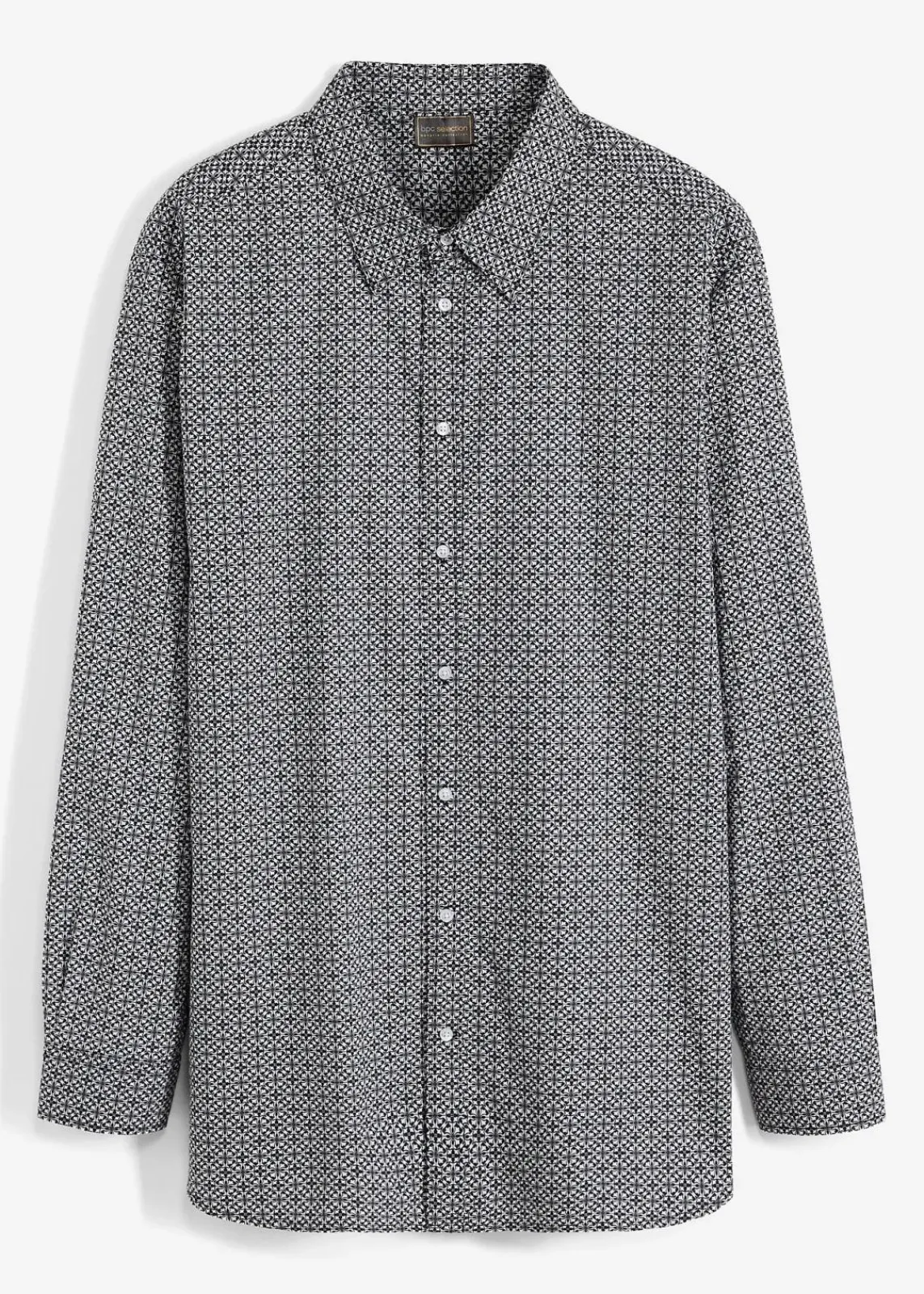 bonprix Große Größen|Hemden|Business-Hemd aus reiner Baumwolle, Langarm weiß/schwarz graphisch bedruckt