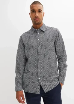 bonprix Große Größen|Hemden|Business-Hemd aus reiner Baumwolle, Langarm weiß/schwarz graphisch bedruckt