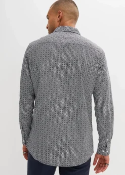 bonprix Große Größen|Hemden|Business-Hemd aus reiner Baumwolle, Langarm weiß/schwarz graphisch bedruckt