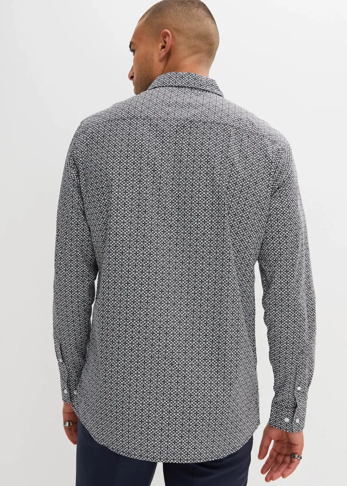 bonprix Große Größen|Hemden|Business-Hemd aus reiner Baumwolle, Langarm weiß/schwarz graphisch bedruckt